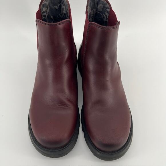 Fly London Salv Chelsea Ankle Boots Womens US10/EU40 Wine Burgundy Leather Wedge - Picture 2 of 10